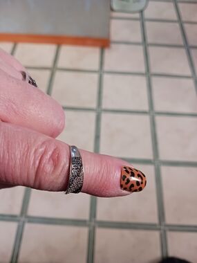 Silver Textured Ring With Blue & White Diamond Chips